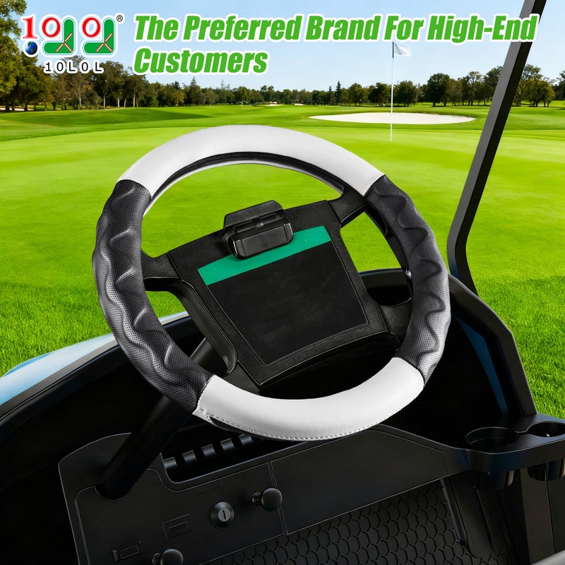 10L0L Golf Cart 14" Steering Leather Wheel Cover for Club Car DS Precedent for Yamaha Models, Breathable Rubber Leather Materials,Good Texture Nice Look (Black White Color) - Image 2